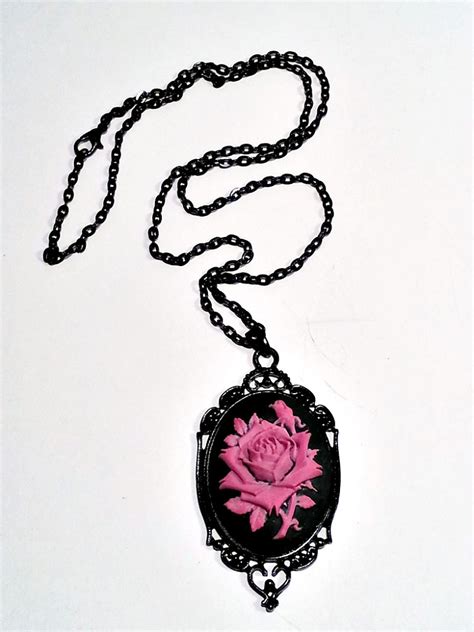 Pink Rose Cameo Necklace