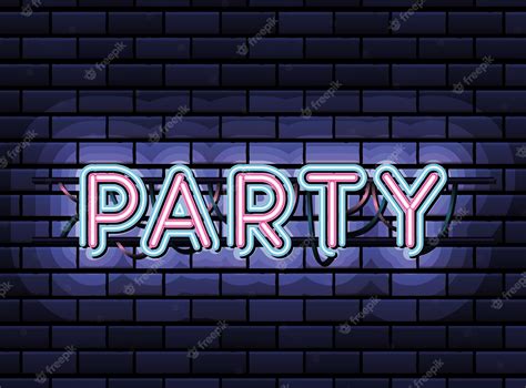 Premium Vector | Party lettering in neon font of pink and blue color on dark blue illustration ...