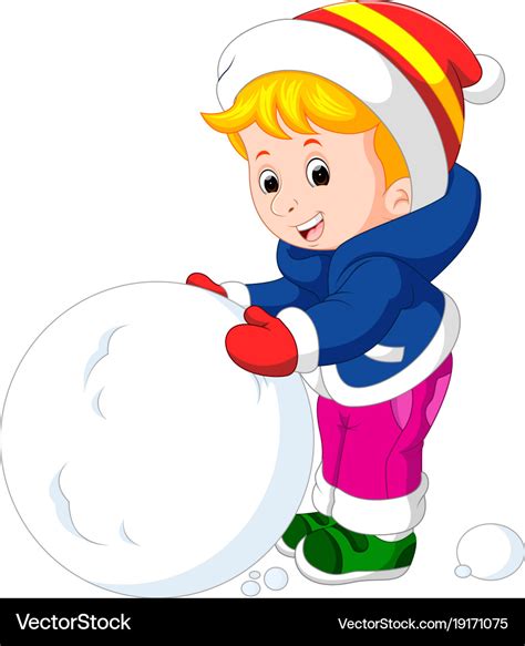 Cartoon kids playing with snow Royalty Free Vector Image