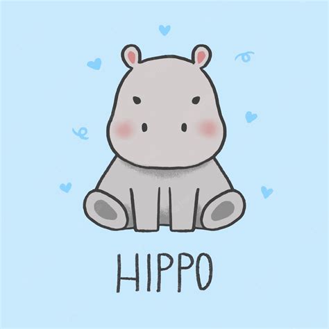 Premium Vector | Cute Hippo cartoon hand drawn style