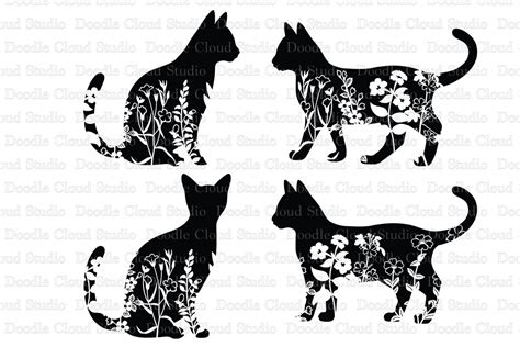 Floral Cat SVG, Flower Cat SVG Cut Files, Cat Clipart By Doodle Cloud ...