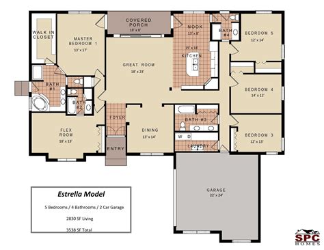 1 Story 4 Bedroom House Floor Plans - floorplans.click