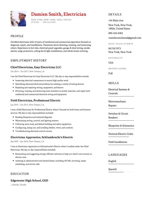 Sample Resume Electrician | Resumeviking.com