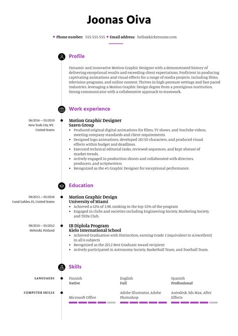 Motion Graphics Artist Resume Example Kickresume - Riset