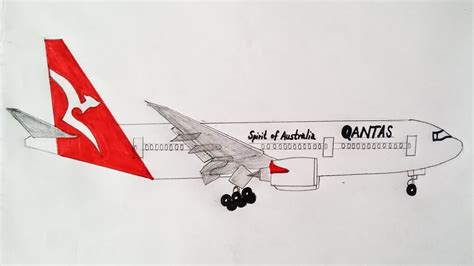 Qantas 777 landing view to draw| Learn Boeing 777 pencil drawing for beginners