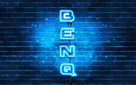 Download wallpapers 4K, BenQ blue logo, vertical text, blue brickwall, BenQ neon logo, creative ...