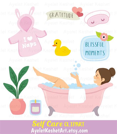 Self Care Clipart Set. Cute Clipart Bundle of Wellbeing and Health, for Personal & Commercial ...