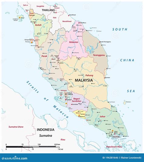 Administrative Structure Vector Map of the Malay Peninsula, Malaysia Stock Vector - Illustration ...