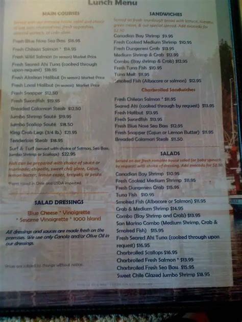 Menu at San Marino Seafood restaurant, San Marino