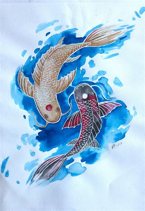 Koi Fish Art. Ink Illustration. Koi Fish Drawing. Japanese Koi. Sea Life Art. Wall Art. Oriental ...