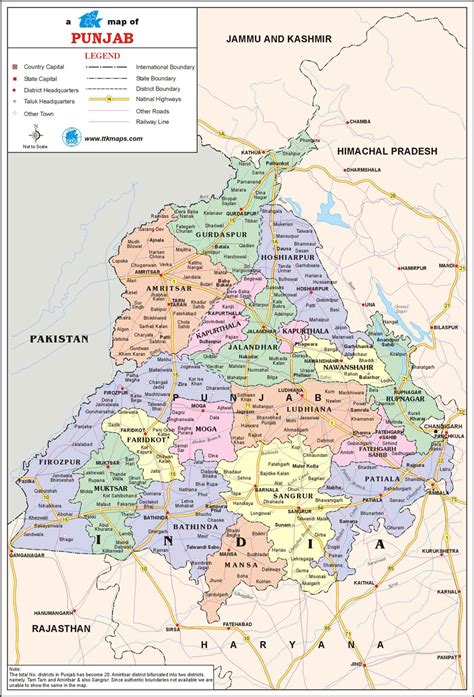 Punjab Travel Map, Punjab State Map with districts, cities, towns ...