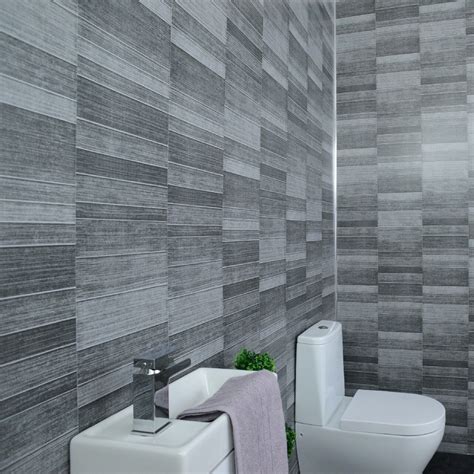 Grey Bathroom Cladding Tile Effect 5mm PVC Wall Panels Shower Wet Wall ...