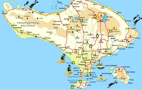 Bali Map describes favourite tourists destinations in Bali