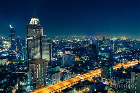 Bangkok City Skyline At Night Photograph by Fototrav Print