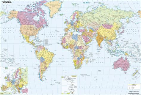 World Political with Cities Wall Map by Maps of World - MapSales