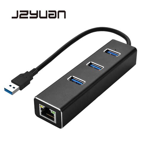 JZYuan USB HUB Ethernet Adapter USB 3.0 HUB 3 Port 10/100/1000Mbps Network Card USB to RJ45 LAN ...