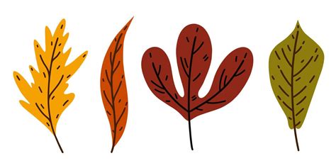 Bright autumn leaves vector set. Hand drawn sketch of a forest plant. Leaves of garden and wild ...