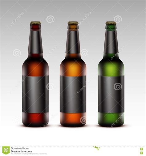 Set of Glass Bottles Dark Beer with Black Labels Stock Vector ...