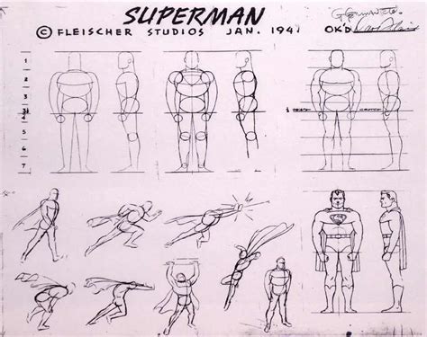 This is a rare find. A 1941 model sheet for the Fleischer Brothers Superman cartoon. | Superman ...