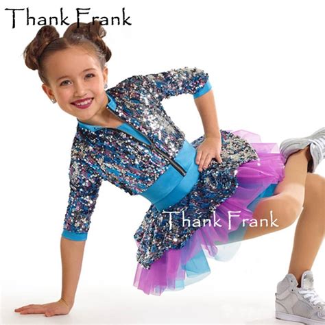 Girls Cool Jazz Dance Dress Kids Shiny Sequin Modern Dance Costume Long Sleeve Jazz Costumes ...