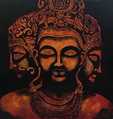 Three Headed Shiva - Ancient Indian art from A.D.757 Painting by Akash Bhisikar | Saatchi Art