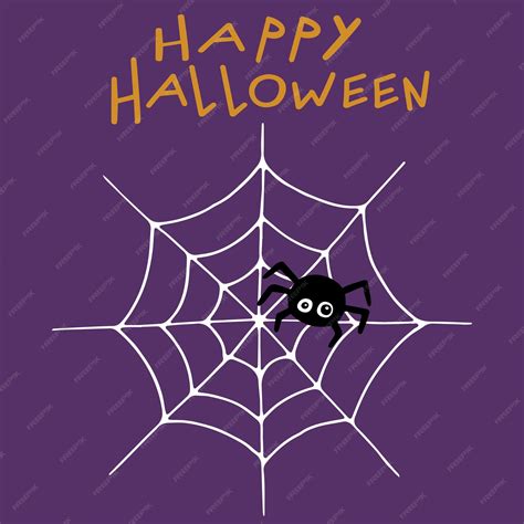 Premium Vector | Black spider with web on purple background happy halloween