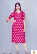 Women's and girl's pink gold A line state with sleeves tussel dori kurti Rajeshthani print kurti