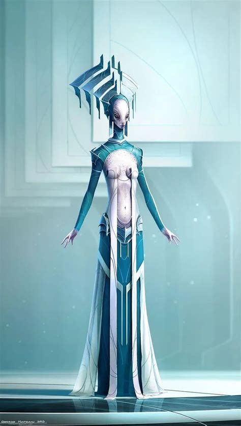 Character Concept | White | Blue | Sci Fi | F (?) | Alien concept art, Alien concept, Sci fi ...