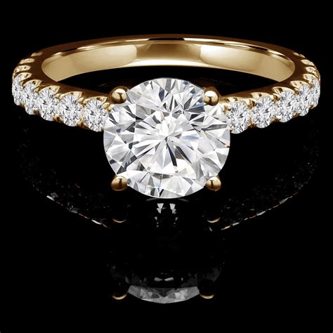 Round Cut Diamond Multi-Stone 4-Prong Engagement Ring with Round Diamond Accents in Yellow Gold ...