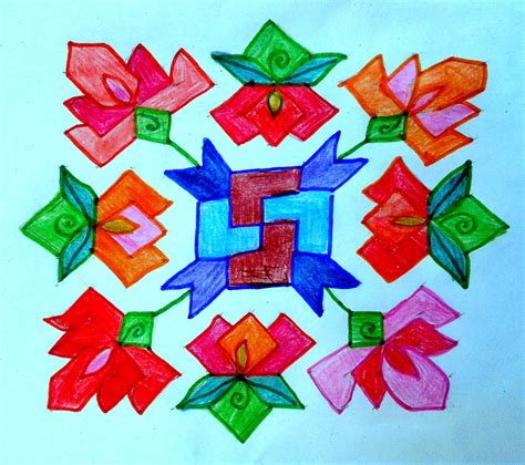 Colourful Rangoli Patterns with Dots: 13 to 13 Dots and 13 to 7 Dots ...