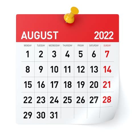 Premium Photo | August 2022 - calendar. isolated on white background ...