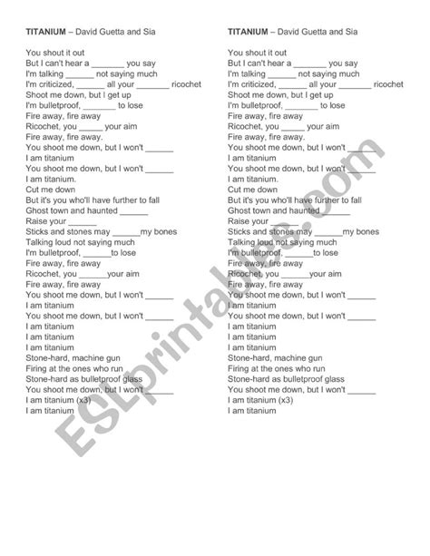 Titanium - Song - ESL worksheet by Carlos25M