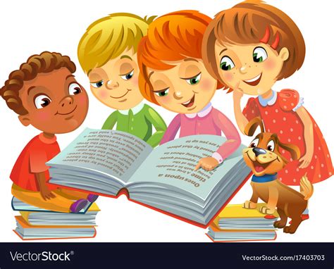 Cute children reading books Royalty Free Vector Image