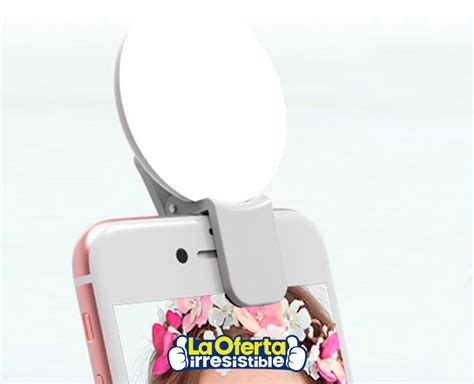 Aro de luz para selfies con clip para celulares - Blanco, oferta LOi Chile.