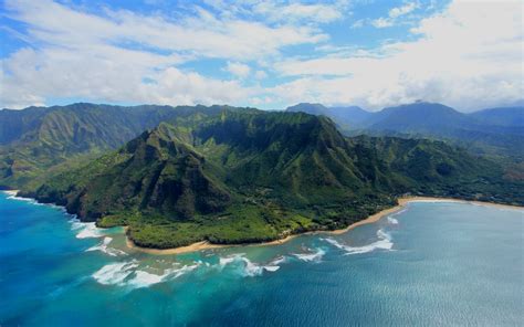 Wallpaper : 1920x1200 px, aerial view, beach, clouds, island, Kauai ...