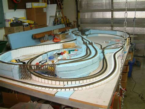 Model train track layouts for 4x8 bench