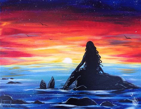 How to Paint Mermaid Sunset at a Painting with a Twist night out!