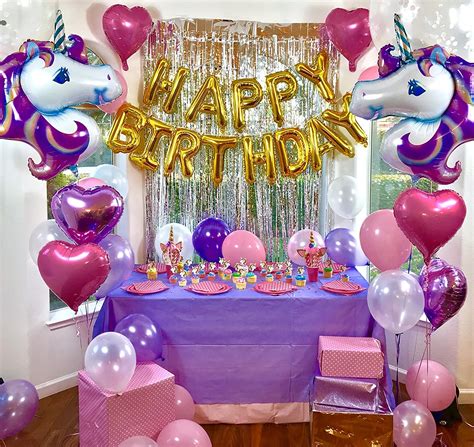 Unicorn Party Decoration Kids Birthday Party Decoration Golden Foil Letter Balloons Pink Latex ...