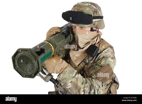 US ARMY soldier with recoilless rocket launcher isolated on white Stock ...