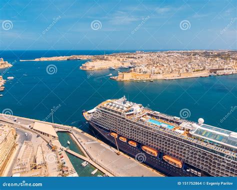 Cruise Ship Liner Port of Valletta, Malta. Aerial View Photo Stock Photo - Image of boat, sliema ...