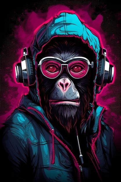 Premium AI Image | A monkey with headphones and glasses on