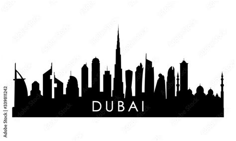 Dubai UAE skyline silhouette. Black Dubai city design isolated on white ...