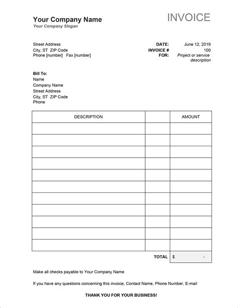 Free Downloadable Invoice Template For Word – PARAHYENA