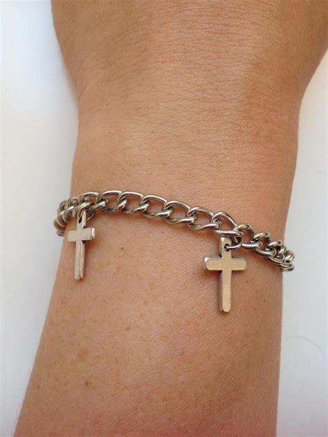 Cross Chainbracelet 10- Love Faith Friendship Rock Metal Chain Cuff ...