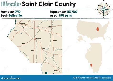 Map of Saint Clair County in Illinois Stock Vector - Illustration of american, cartography ...