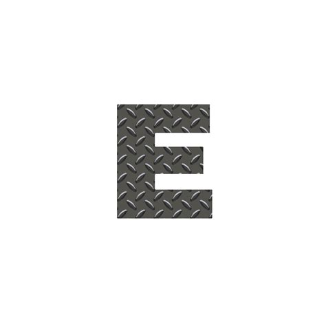 the letter e is made up of black diamond plated metal with an embossing ...