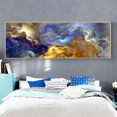 Wangart Abstract Colors Unreal Canvas Poster Blue Landscape Wall Art Painting Living Room ...