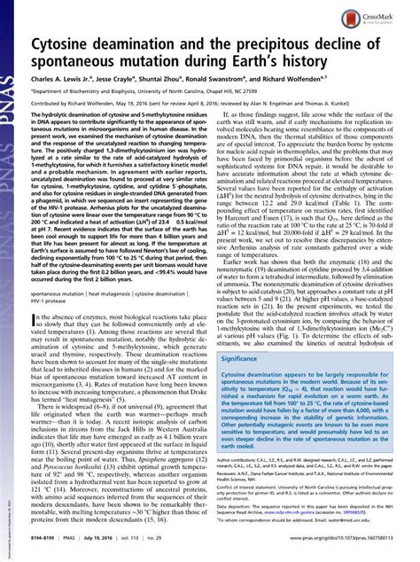 Cytosine Deamination and the Precipitous Decline of Spontaneous ...