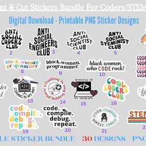 Printable Computer Programmer Stickers Pack PNG, Digital Coding Sticker ...