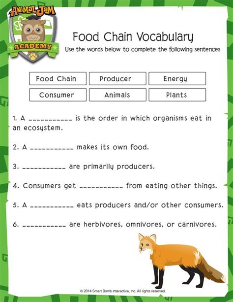 Food Chain Vocabulary | Animal Jam Academy | Food chain, Food chain activities, Food chain worksheet